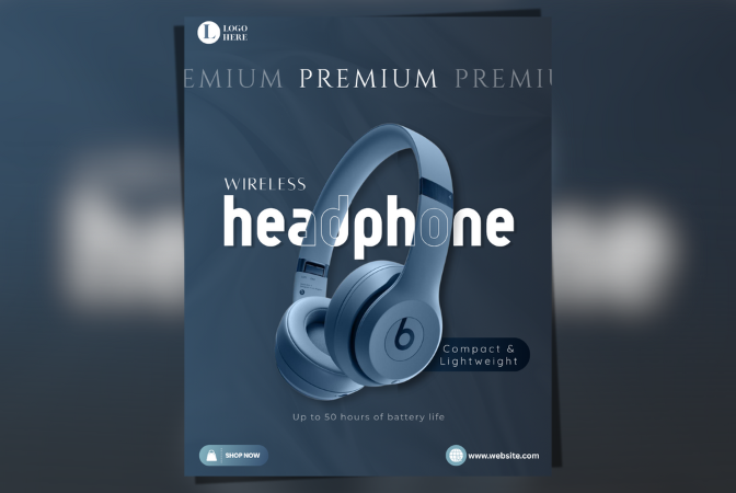 Wireless Headphones Product Marketing Poster — Advertising Design by Dilshad Designs Delhi
