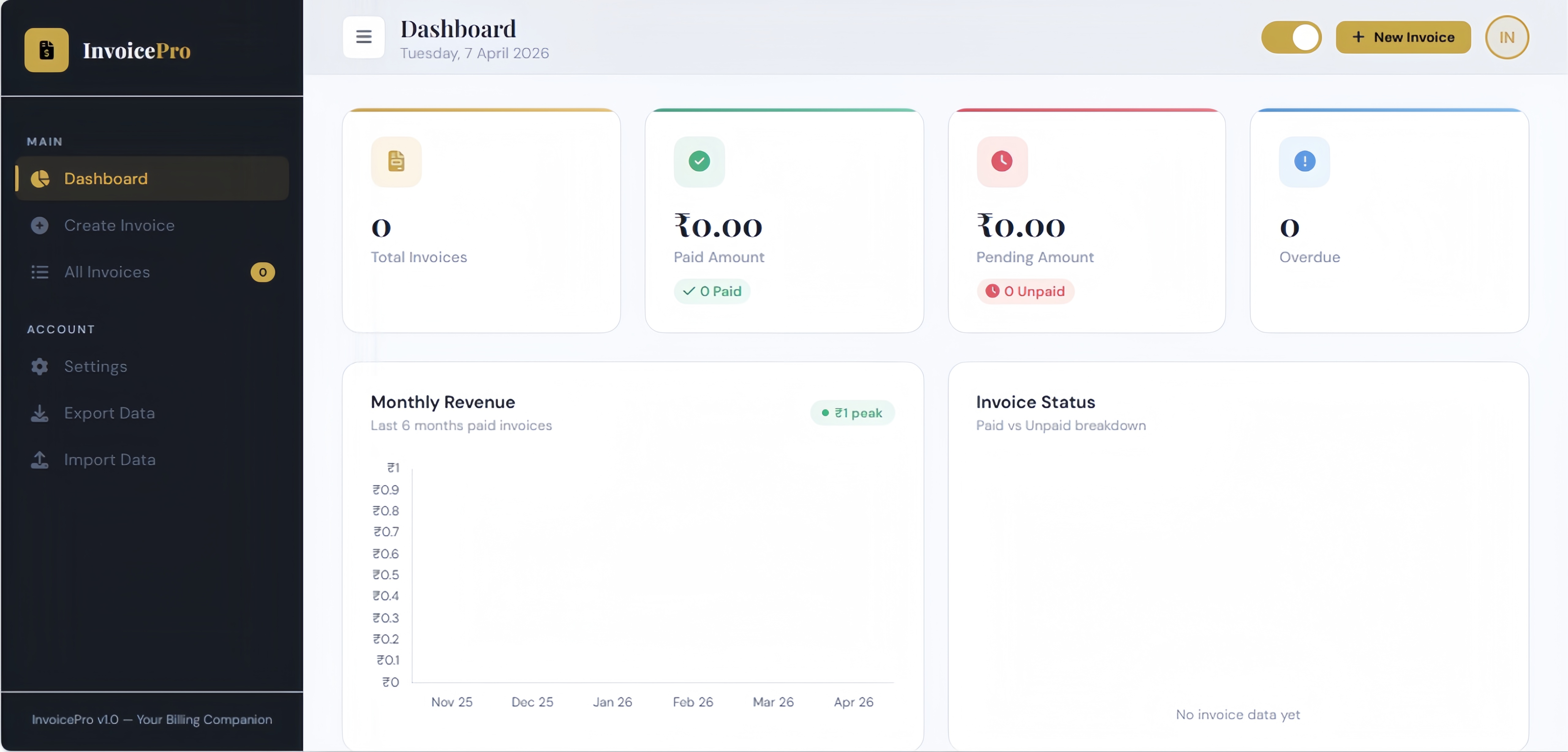 Invoice Generator — Dashboard Interface